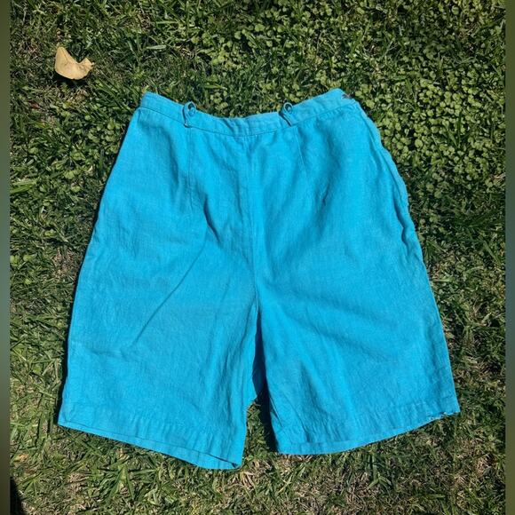 Vintage Pants - 60s Vintage High Waist Side Zip Bright Blue Denim Shorts